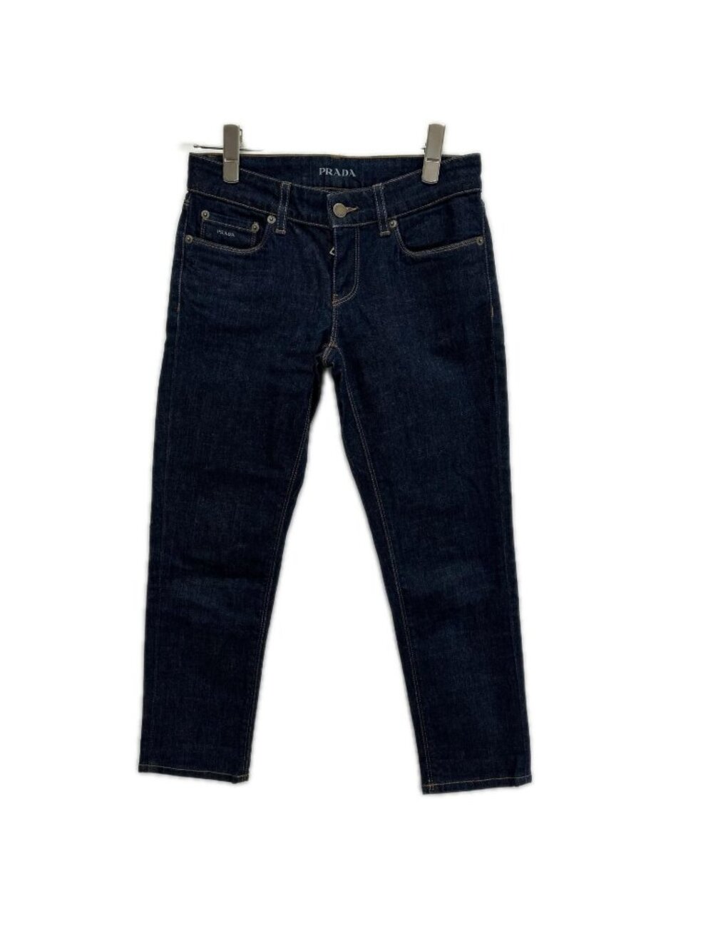 Prada Indigo Yellow Stitch Contour Fit Skinny Denim Pants 24
